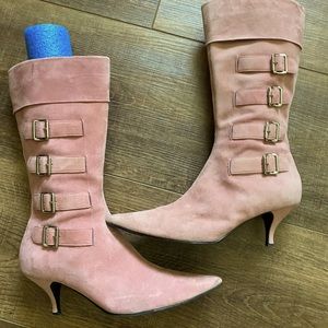 Pink suede boots 6.5 made in MILAN